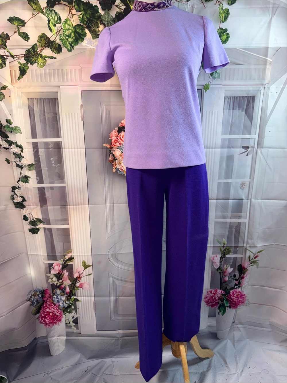 1248-Vintage Susan Thomas 3-Piece Lavender Top & Deep Purple Pantsuit